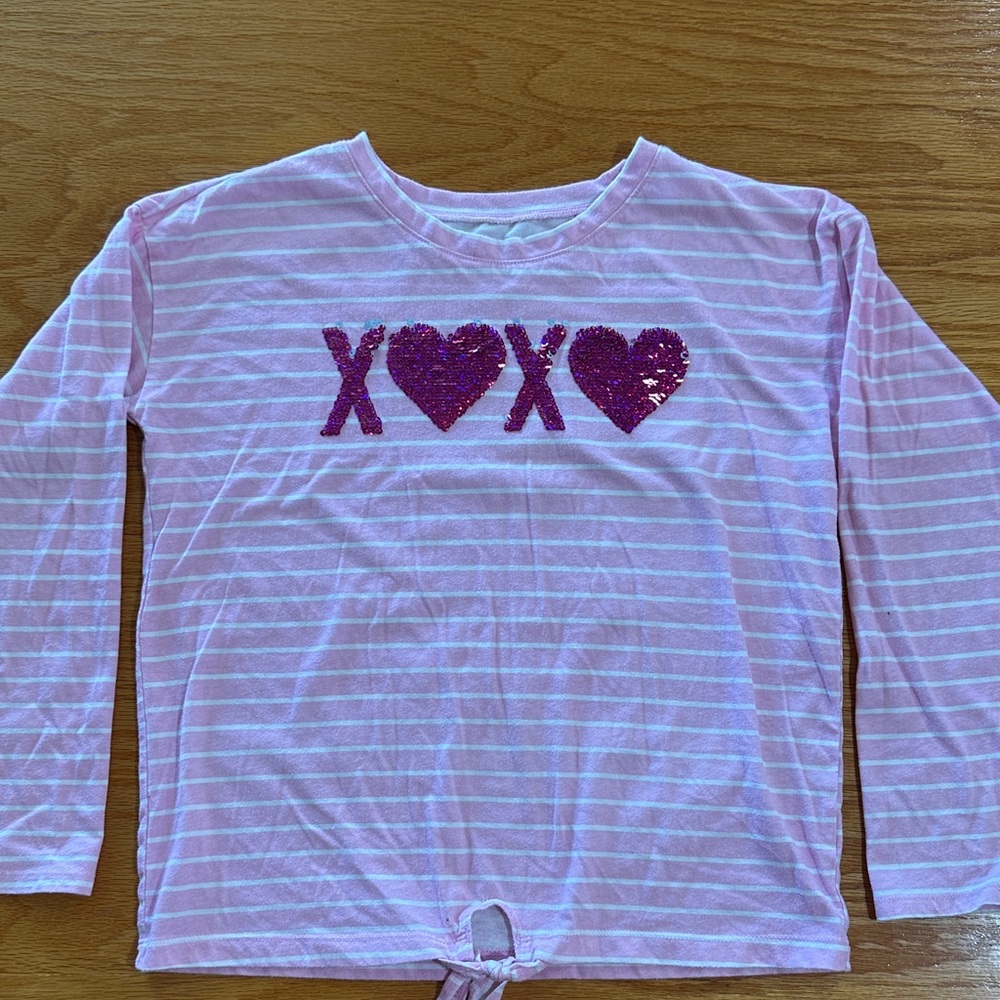 The Children's Place Pink and White XO Heart Long Sleeve Tee